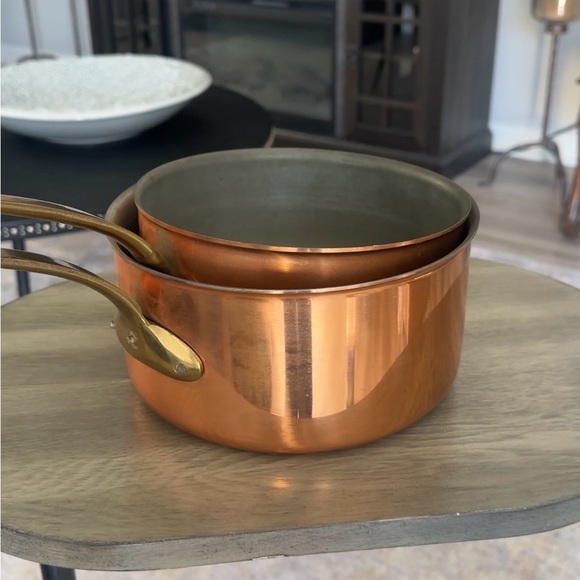 Set Of 2 Copper Saucepans 8” And 7.5” Portuguese